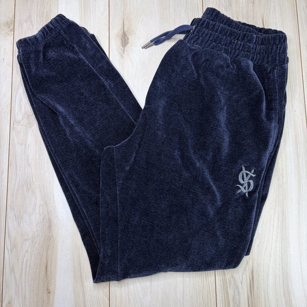 KSUBI Velour Sweatpants Mens Size XL Thick Jogger Navy Blue Embroidered Logo